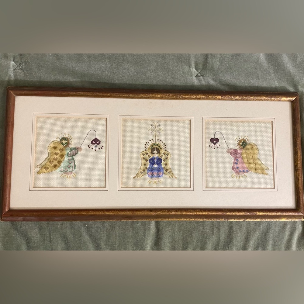 Vintage Framed Angel Cross-Stitch Art professionally framed by Boyd OSP